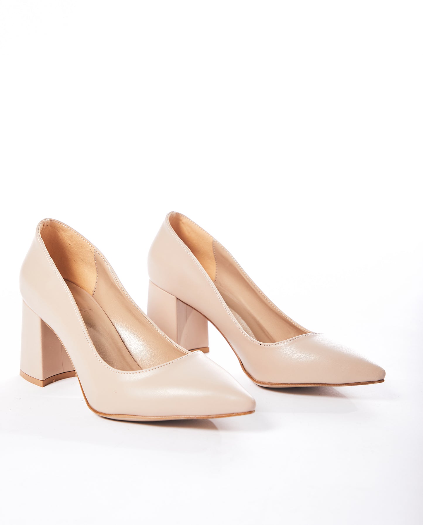 LE-24 Nude pointed-toe block heels